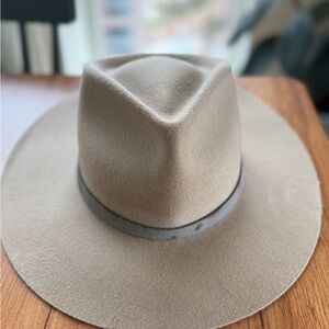 Neutral Wide Brim Felt Fedora Hat - Taupe